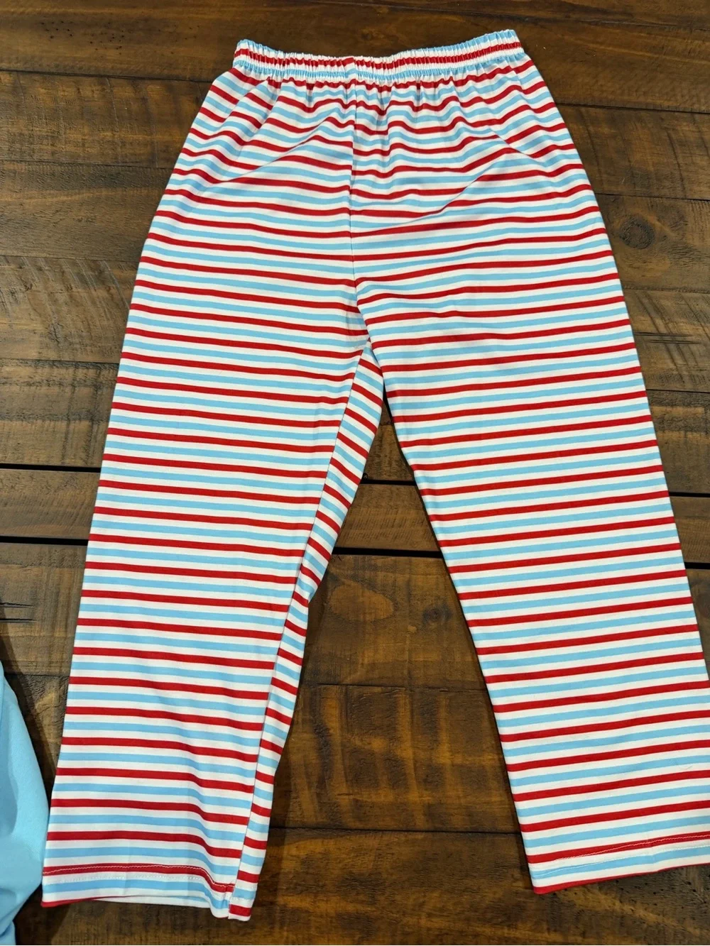 Kids Light Blue Matching Set with Red & White Stripe Shorts